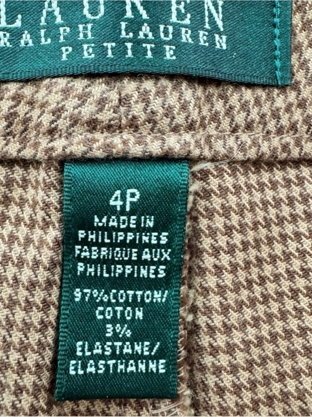Lauren Ralph Lauren Petite Houndstooth Ankle Pants 4P Brown Stretch - Picture 4 of 8